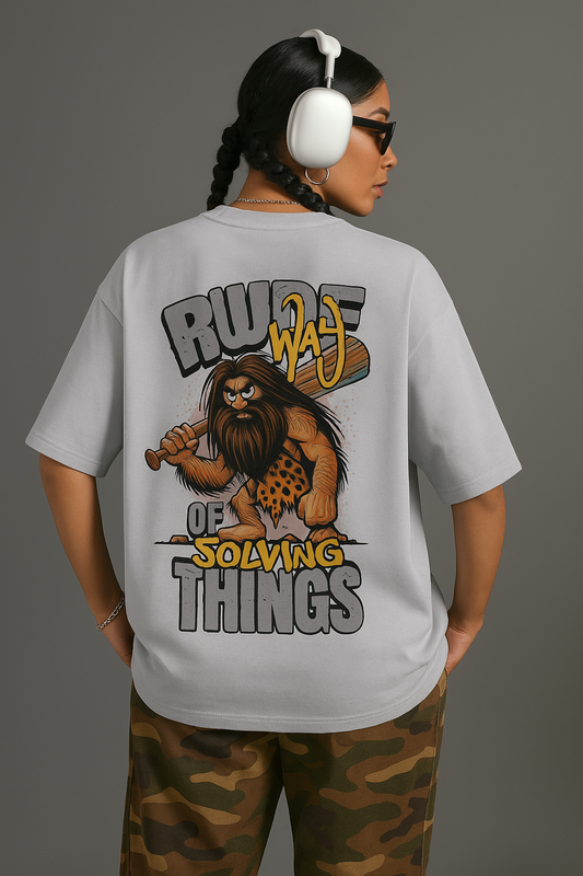 RUDE WAY CAVEMAN | GREY | OVERSIZED T-SHIRT