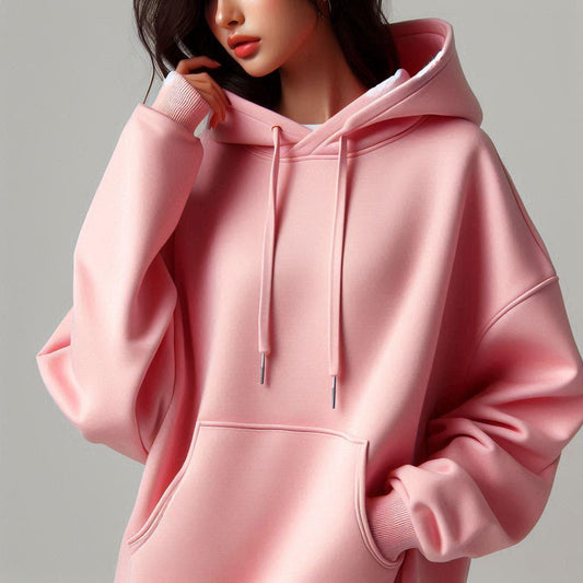 Daisukii Unisex Oversized Plain Solid Hoddie | Off Baby Pink